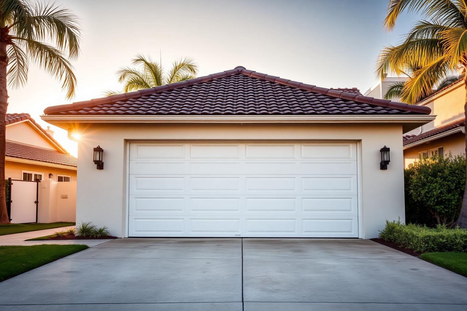 Garage door repair Orange County CA — modern white sectional door on a California home